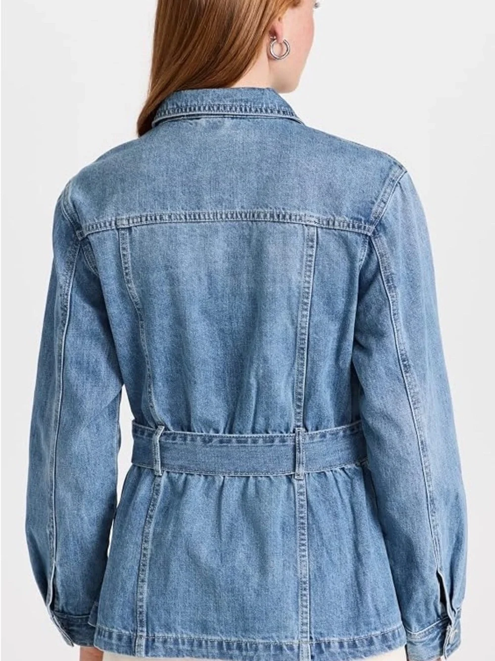 Blank NYC Left on Read Denim Utility Belted Jacket - Light Blue NWT Size Medium